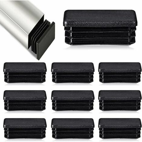 SR 12 pièces bouchon de tuyau rectangulaire 80 x 40 mm, bouchon de tuyau en métal pour chaises et meubles en rotin, (noir) (1/4)