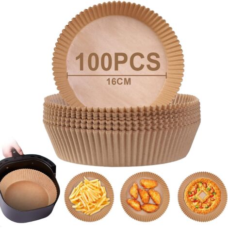 Papier parchemin rond pour friteuse à air, 100 pièces 16 cm papier sulfurisé doublures en papier pour friteuse à air, accessoires jetables antiadhésifs pour friteuse à air pour friteuses à air de 3 à (1/5)