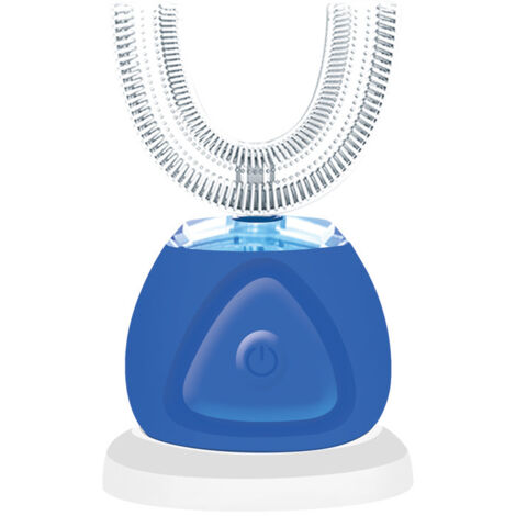 Brosse a dents electrique en forme de U Adultes IPX7 Brosse a dents automatique rechargeable etanche a 360 degres avec minuterie automatique 30s, modele: bleu marine (1/5)