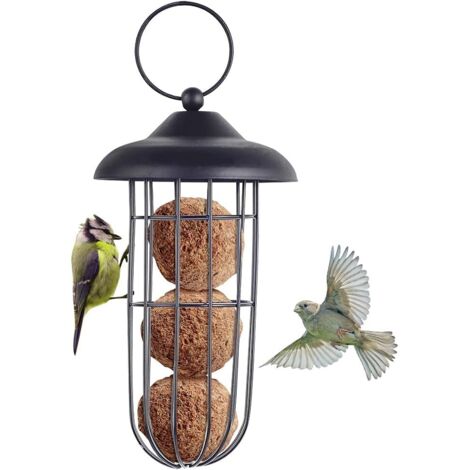 Mangeoire à oiseaux, mangeoire à oiseaux en métal à l'épreuve des écureuils mangeoire à oiseaux fer à suspendre automatique porte-boule de graisse outil d'alimentation (1/5)