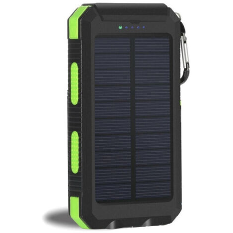 Banque d'alimentation solaire 20000 mAh, banque d'alimentation étanche portable avec double phares 7,7 x 14 x 2,2 cm bord vert inférieur noir (1/4)