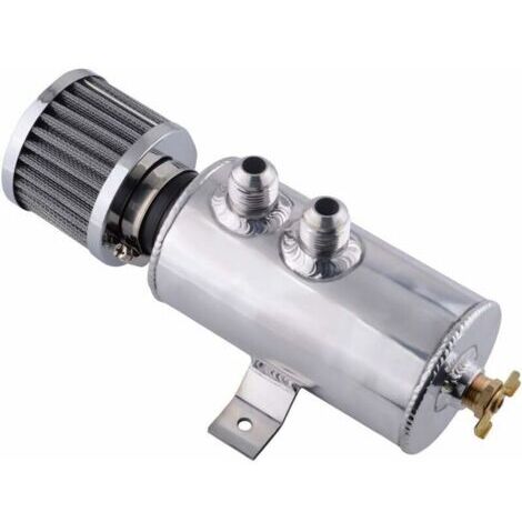Voiture Moteur Récupérateur d'Huile, 750ML Réservoir de Séparateur d’Huile et Air Kit de Récupérateur d'Huile en Aluminium Respirer Réservoir de Respiration Huile avec Air Filtre,Argent (1/4)