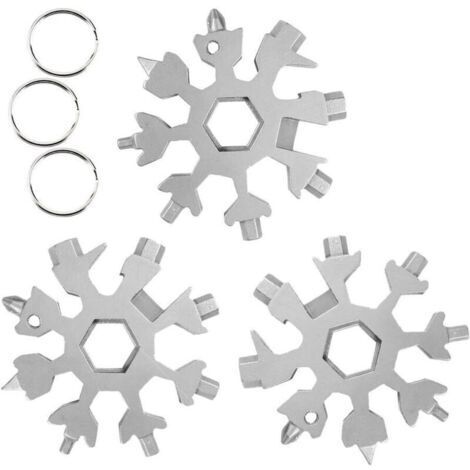 Outil Multifonction Flocon de Neige 18 en 1, 3 Pcs Clé à Flocon de Neige En Acier Inoxydable,pour Les Voyages Quotidiens Camping Adventure multifonction portatif Mini Tools Cadeau Noel(Argent)