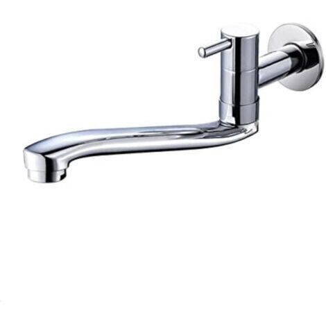 Robinet d'évier à eau froide à fixation murale, robinet en laiton à poignée unique pour évier de cuisine jardin extérieur avec tube en acier inoxydable, chromé, 22,9 cm (1/4)