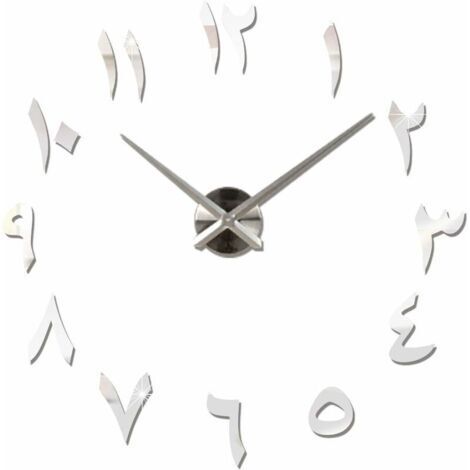 Grande Horloge Murale DIY Silencieuse Moderne Sticker 3D Home Office Decor Cadeau,argenté (Argent) (1/5)