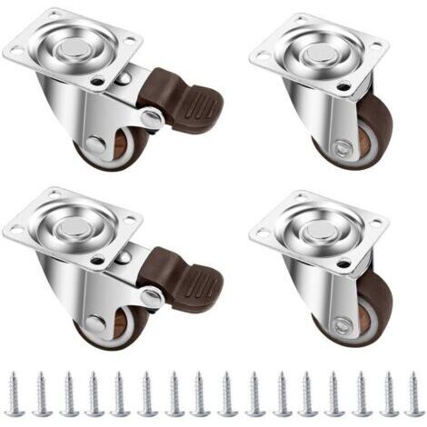 4 Roulettes pour Meubles 25 mm, Roulette Charge Lourde Fixe avec Frein, Roulettes Pivotantes à 360 Degrés Meuble, Roue de Meuble Exterieur Silencieuses de Caoutchouc con 16 Vis (1/4)