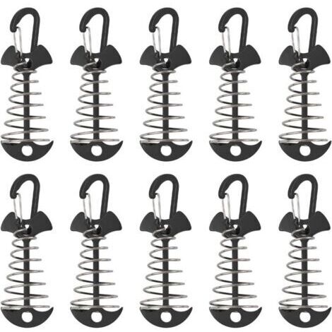 Piquets d'ancrage de surface, alliage d'aluminium coupe-vent, piquets de tente en arête de poisson avec boucle à ressort, ancrage de corde à vent portable pour camping en plein air, 10 pièces (1/4)