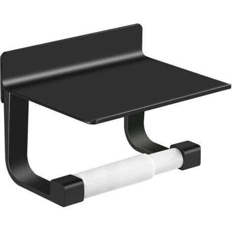 Derouleur Papier Toilette Porte Papier Toilette Mural Support Papier Toilettes Auto-adhésif, Aluminium Noir (1/3)