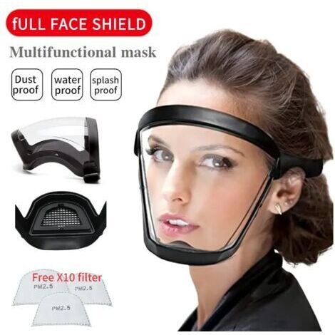 2pcs Masque facial transparent Bouclier intégral Lunettes de sécurité Masque de protection des yeux Coupe-vent Anti-poussière Casque intégral anti-éclaboussures (1/5)