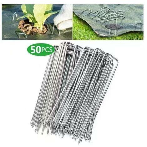 Lot de 50 piquets de fixation en acier galvanisé pour bâche anti-mauvaises herbes - 200x40mm - Ø2,5mm-Autres (1/5)