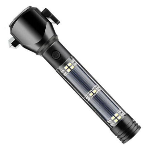 Lampe de poche solaire rechargeable avec alarme de boussole de couteau de marteau magnétique (1/5)