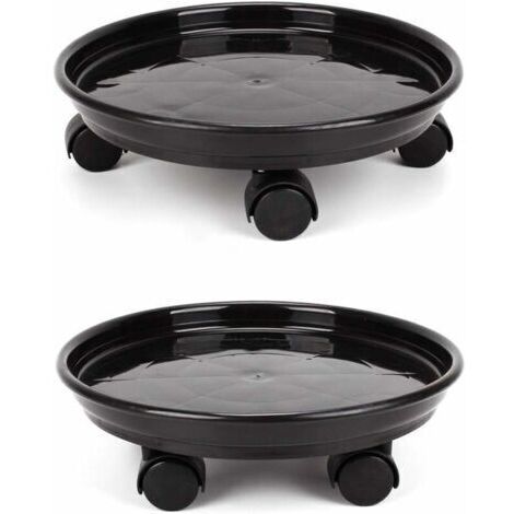 Lot de 2 plateaux de 30 cm pour pots de fleurs ronds avec 4 roulettes pour la maison ou le jardin – Noir (1/4)