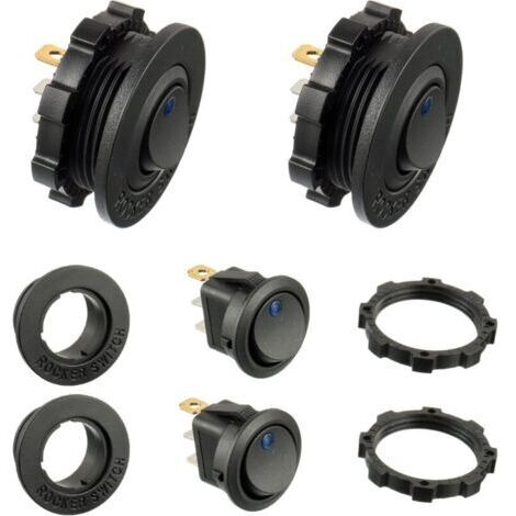 (4pcs)Interrupteur d'éclairage LED rond bleu KCD1-8 12V 20A Interrupteur à bascule étanche pour véhicules marins et divers Interrupteur d'éclairage étanche à 3 broches avec étui (1/4)