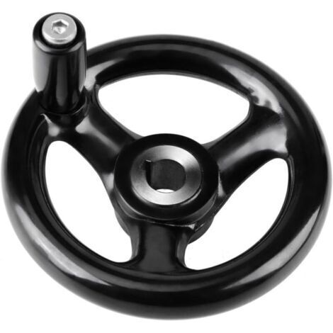 Volant en bakélite noire 12 mm x 100 mm à 3 rayons et poignée rotative pour tours et fraiseuses (1/4)