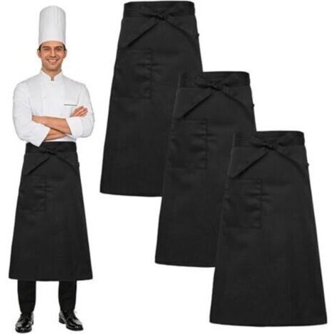 3 Pièces Tablier Noir Serveur, Tablier de Cuisine Femme et Homme Professionnel Restaurant Half, Tabliers Chef Serveuse Bavoir, Catering Apron, 69x66cm, pour Bistro, Café, Barbecue, Pâtisserie (1/4)