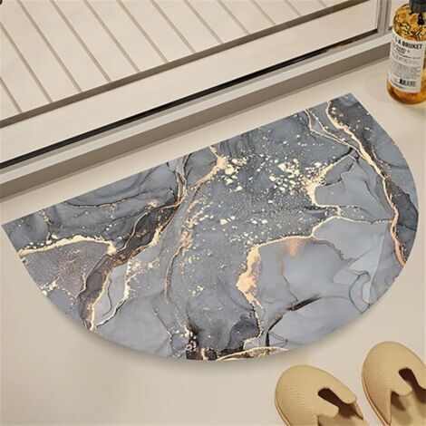 Tapis de bain en pierre de diatomite Tapis de douche à séchage rapide Tapis de salle de bain antidérapant en demi cercle Tapis de sol en diatomées absorbants en marbre doré abstrait (marbrure (1/4)