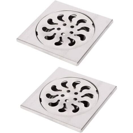 2pcs Siphon de Sol Acier Inoxydable, Grille de Douche Carrée Filtre de Douche Drain de Douche Attrape Cheveux 90x90x30mm (1/5)