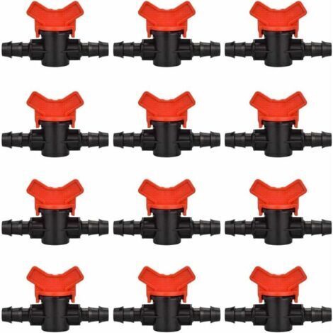 12 PCS Robinet de jardin pour tuyau, Tuyau Vanne d'irrigation 16 16mm Robinet d'arrêt raccord en Plastique pour le contrôle extérieur de la vanne d'eau de jardin (noir + rouge) (1/5)