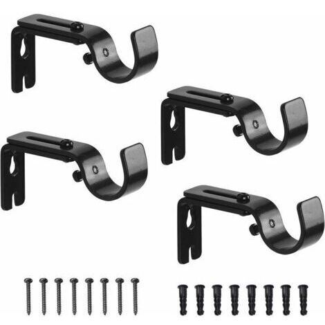 4 Pcs Support Mural Réglable pour Tringle à Rideau Fixations en Acier Inoxydable pour Barre à Rideaux Accessoire Noir en Métal Maison Chambre