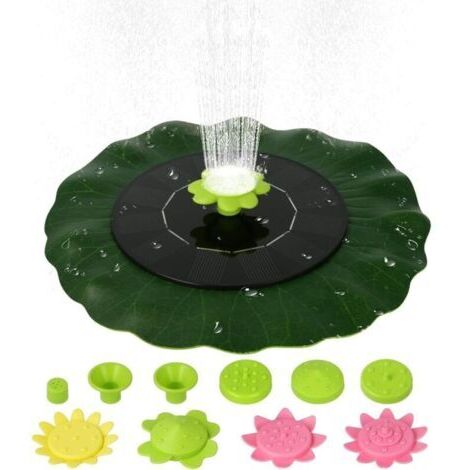 Fontaine De Bain d'oiseaux Solaire,6V 1W Fontaine Solaire en Forme De Feuille De Lotus Fontaines Flottantes avec Buses,pour Piscine Étang Jardin Patio