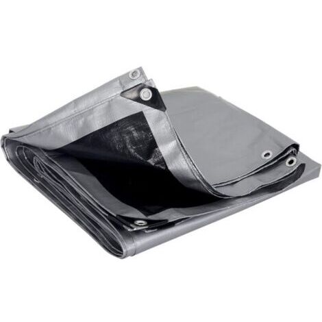 Bâche de protection en polyéthylène 120g/m² bâche imperméable Gris+Noir avec œillets couverture de haute densité 3x4m (1/5)