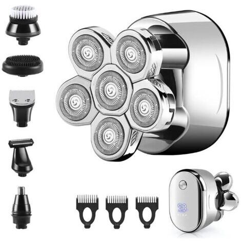 Rasoir Electriques Hommes, Rechargeable Rasoir électrique Rasoir à tête chauve USB Rasoir rotatif Sans fil Étanche Rasoir électrique Tondeuse à barbe avec Brosse nettoyante pour le visage (1/5)