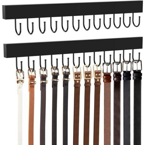 Lot de 2 cintres muraux en bois avec 24 crochets métalliques, rotation à 360°, grande capacité, noir (1/4)