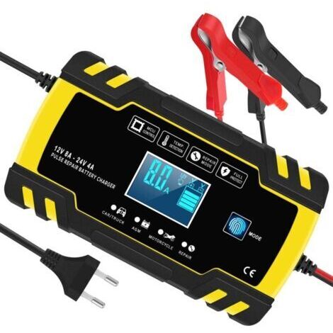 Chargeur de Batterie Intelligent 12V/24V 8A, 3 Étapes de Chargeur Batterie Mainteneur et Automatique Réparation Fonction pour Voiture Moto Camion, AGM, Gel, Wet, SLA(6-150AH)