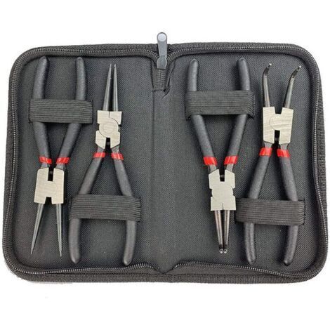 Lot de 4 Pinces à Circlips 6 Pouce 150mm Droite Courbe Interieur Extérieure Ensembles de Pinces avec Housse de Conservation Poignée Antidérapante (1/5)