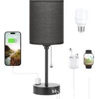 Lampes de table 3 températures de couleur - 2700K 3500K 5000K Lampes de chevet avec ports USB C et A, lampes à chaînette pour chambres à coucher avec prise secteur, lampes de chevet avec base en métal