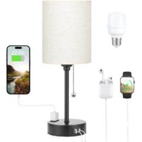 Lampes de table 3 températures de couleur - 2700K 3500K 5000K Lampes de chevet avec ports USB C et A, lampes à chaînette pour chambres à coucher avec prise secteur, lampes de chevet avec base en métal