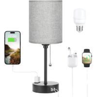 Lampes de table 3 températures de couleur - 2700K 3500K 5000K Lampes de chevet avec ports USB C et A, lampes à chaînette pour chambres à coucher avec prise secteur, lampes de chevet avec base en métal