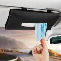 Porte-mouchoirs de voiture Boîte de mouchoirs pour visière de voiture Boîte de rangement de mouchoirs en cuir PU Boîte de mouchoirs universelle pour siège arrière de voiture Noir