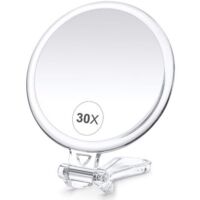 Miroir de maquillage grossissant 30x, double face (1x/30x), miroir de poche avec poignée - Miroir cosmétique idéal pour les voyages, l'épilation des sourcils et le maquillage