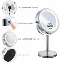 Miroir Grossissant Lumineux de Rotation à 360°Miroir Maquillage, Miroir Grossissant x10 Miroir Maquillage Lumineux Miroir Coméstique Pivotant Double Face Avec Support deMiroir Sur Pied Miroir Coiffure