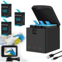 Kit chargeur pour GoPro Hero 12 11 10 9 Black - Batterie et chargeur de remplacement - Compatible tous accessoires