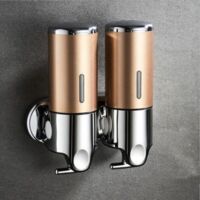 2 Chamber Wall Mounted Bathroom Shower Pump Dispenser and Organizer-Holds Shampoo, Soap, Conditioner, Shower Gel, for Bathroom Kitchen Hotel (Gold 2 Chamber)