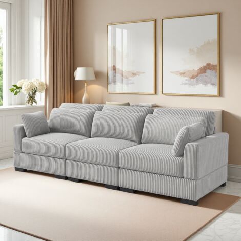 Canapé 3 Places, Dossier Matelassé & Deux Accoudoirs, Meuble de Salon Confortable, Velours Beige