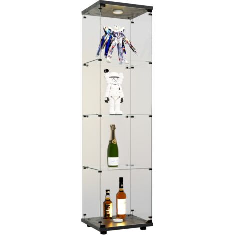 Vitrine en Verre avec LED, portes et 4 étagères pour Salon, Chambre, Entrée 42x36x164cm Noir