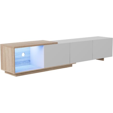 Meuble TV blanc haut de gamme avec LED – Dimensions 240 x 38 x 44 cm – MDF et Bois – 3 tiroirs pour grand espace de rangement - Design minimaliste pour salon et chambre (1/5)