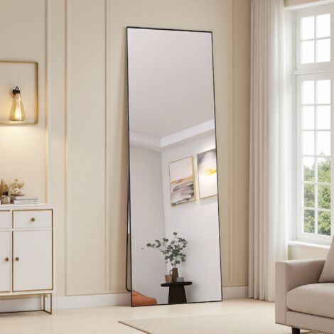 Miroir intégral - 165 x 60 cm - avec Cadre métallique Miroir sur Pied, HD Grand Miroir Mural avec Crochets, pour Le Salon, la Chambre à Coucher et Le Dressing Miroir - Noir