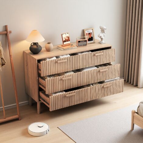 MEXUS – Commode 6 tiroirs 100x34x73 cm – MDF – Meuble Rangement Chambre Salon Porche – Conception anti-basculement Marron (1/5)