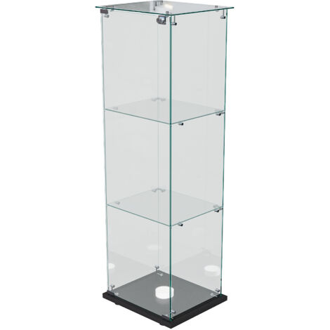 Vitrine en verre, 123.3x39.8x35cm, 3 niveaux, vitrine de collectionneur avec lumière LED, vitrine de rangement en verre pour la chambre, le bureau, le salon, base noir