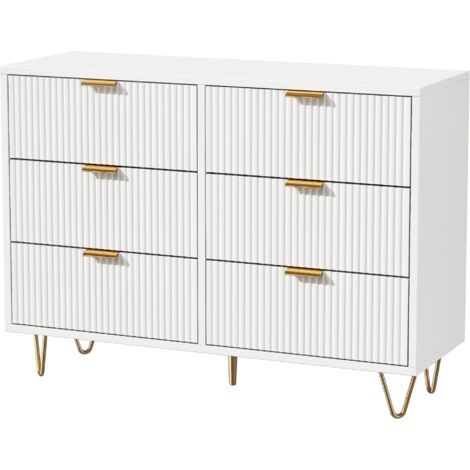 MEXUS – Commode blanche 6 tiroirs en MDF – Dimensions 34P x 100L x 73H cm – Meuble Rangement Chambre Salon Porche – Poignée Intégrée Dispositif Anti-trébuchement