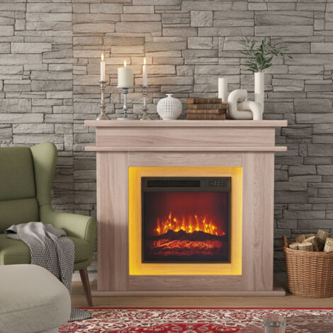 Cheminée electrique, effet flamme 3D réaliste, cheminee decorative autonome avec réglage de la luminosité sur 5 niveaux et bande lumineuse LED 20 couleurs 101x34.5x88.8 cm (1/5)