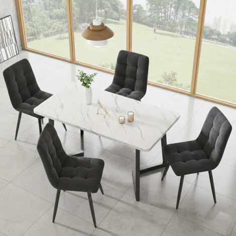 Lot de 4 chaises de salle à manger, de cuisine, de salon, rembourrées, design avec dossier, pieds en métal, assise en velours et structure en métal, Gris (1/5)