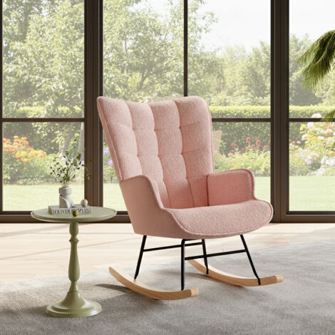 Fauteuil à Bascule d’Extérieur avec Coussin, Chaise Relax Ergonomique, Fauteuil Scandinave Relax, Fauteuils de Lecture Chambre, Salon, Rose, Polaire Teddy, 68x75x92 cm