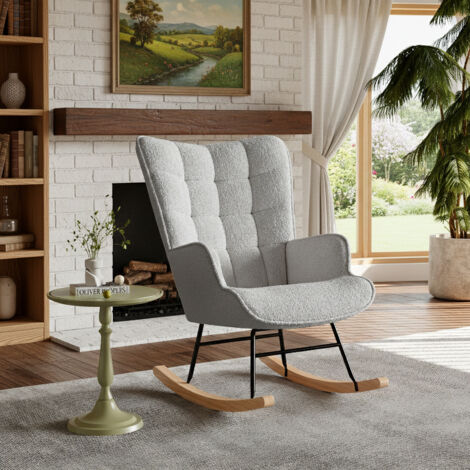 Fauteuil à Bascule d’Extérieur avec Coussin, Chaise Relax Ergonomique, Fauteuil Scandinave Relax, Fauteuils de Lecture Chambre, Salon, Gris, Polaire Teddy, 68x75x92 cm (1/5)