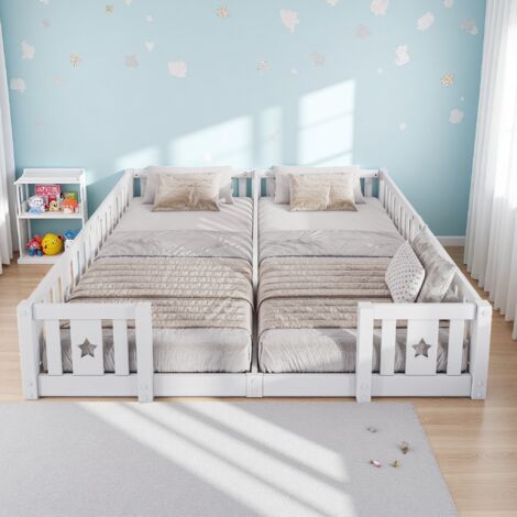 Lit au sol Enfant, Lit Enfant avec Barriere, Lit Cabane Deux Places,  D'empêcher Efficacement Bébés Retournent Pendant Sommeil, Risque Chute Lit Permettant  (Sans Lattes Sommier)