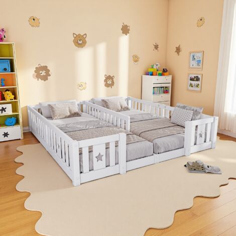 Lit au sol Enfant, Lit Enfant avec Barriere, Lit Cabane Deux Places, D'empêcher Efficacement Bébés Retournent Pendant Sommeil, Risque Chute Lit Permettant (avec Sommier Lattes)